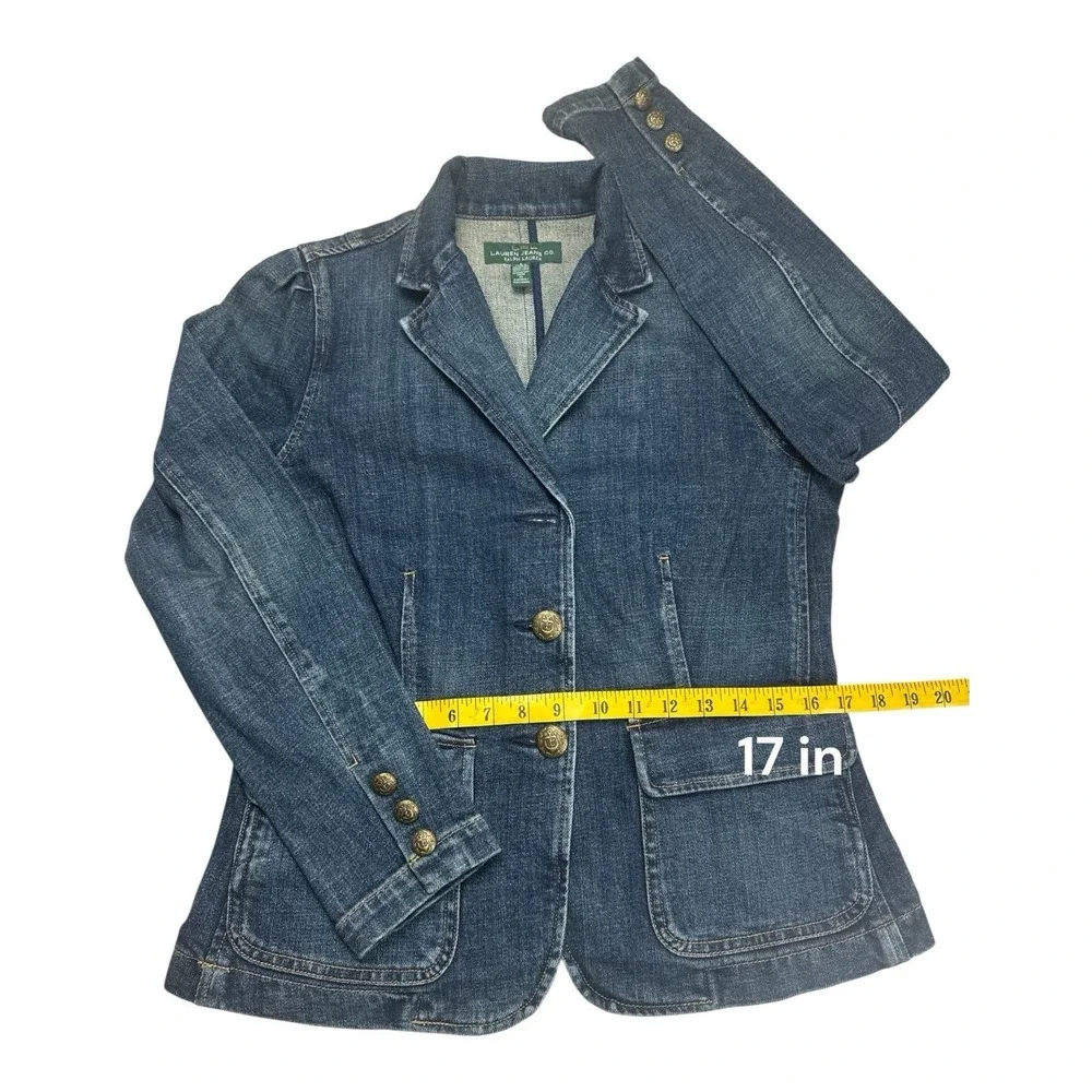 Lauren Jeans Co. Ralph Lauren Women's Denim Blazer with Anchor Buttons Size 8 - Picture 6 of 16